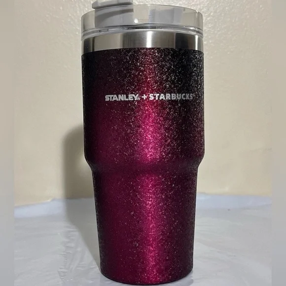 Starbucks Stanley red Tumbler china gradient new ice crack straw burgundy 20oz - Picture 2 of 2